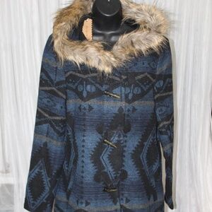 Buffalo Jackson Trading Co. Fur Hooded Fleece Jacket w/ Drawstring. Sz. L